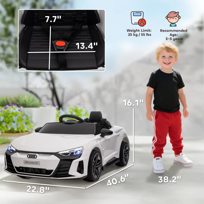 Aosom Licensed Audi RS e-tron GT 12V Ride On Car Truck for Kids, Electric Car Ride On Vehicle w/Parent Remote Control, Music, Lights, for Toddlers, White