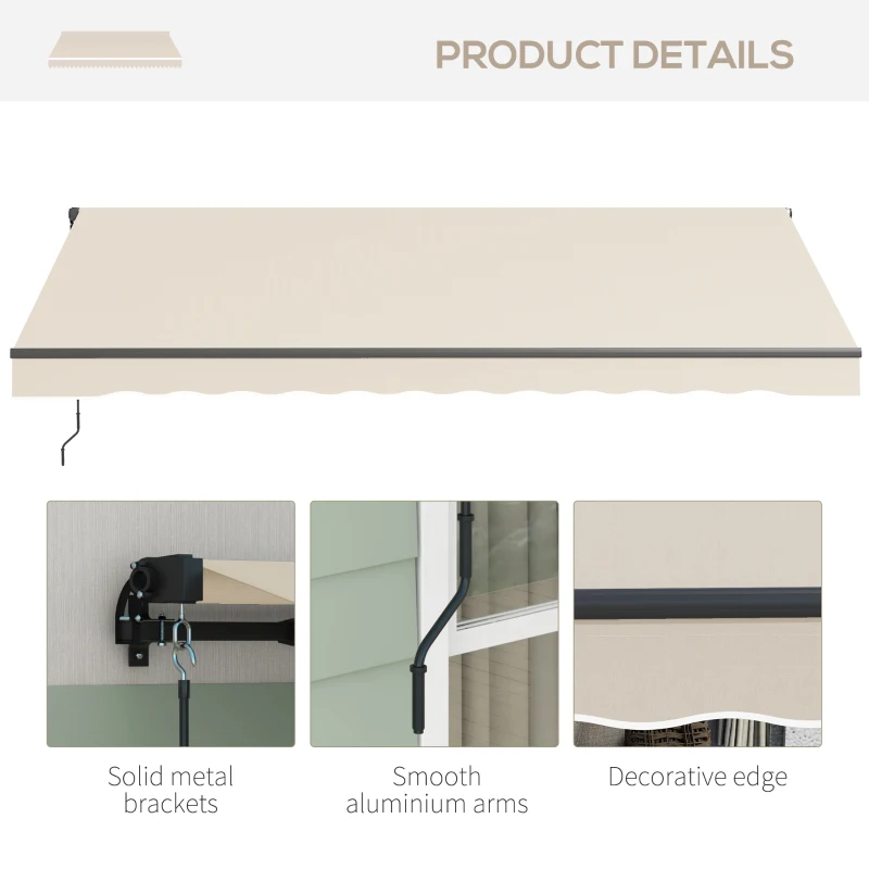 Outsunny 13' x 10' Retractable Awning, 280gsm UV Resistant Sunshade Shelter for Deck, Balcony, Yard, Beige(m-8)