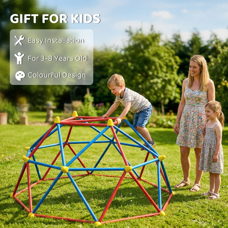 Outsunny 6 FT Climbing Dome Geometric Jungle Gym w/ Rust and UV-Resistant Steel, Up to 396 lbs, for 1-4 Children Aged 3-8 Years
