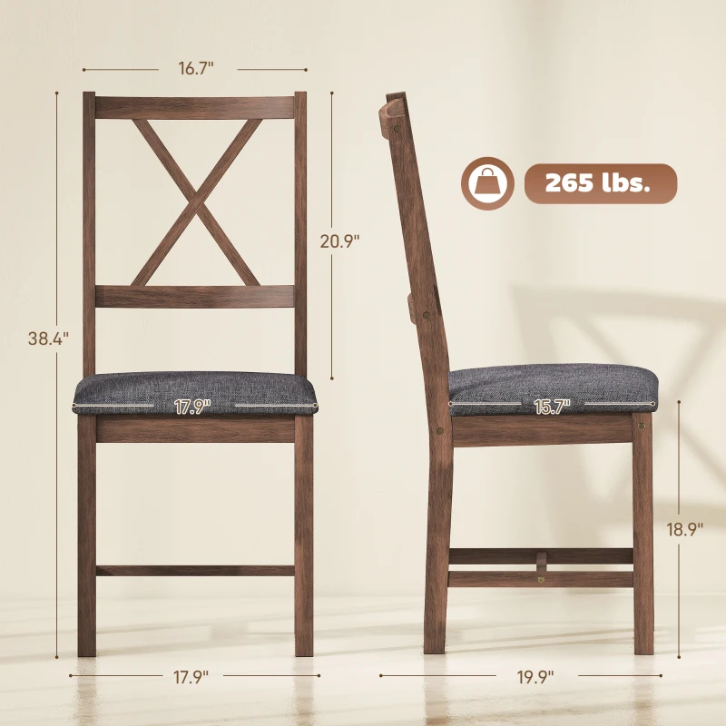 HOMCOM Set of 4 Dining Chairs, Upholstered X-Back Dining Room Chairs with Rubberwood Legs and Padded Seat for Kitchen, Gray