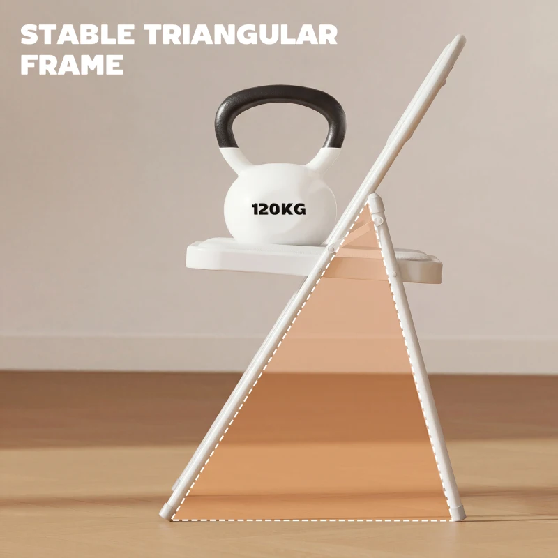 HOMCOM Set of 6 Metal Foldable Chairs, PU Leather Padded Folding Chairs with Cushion Seat and Open Back for Indoor, White