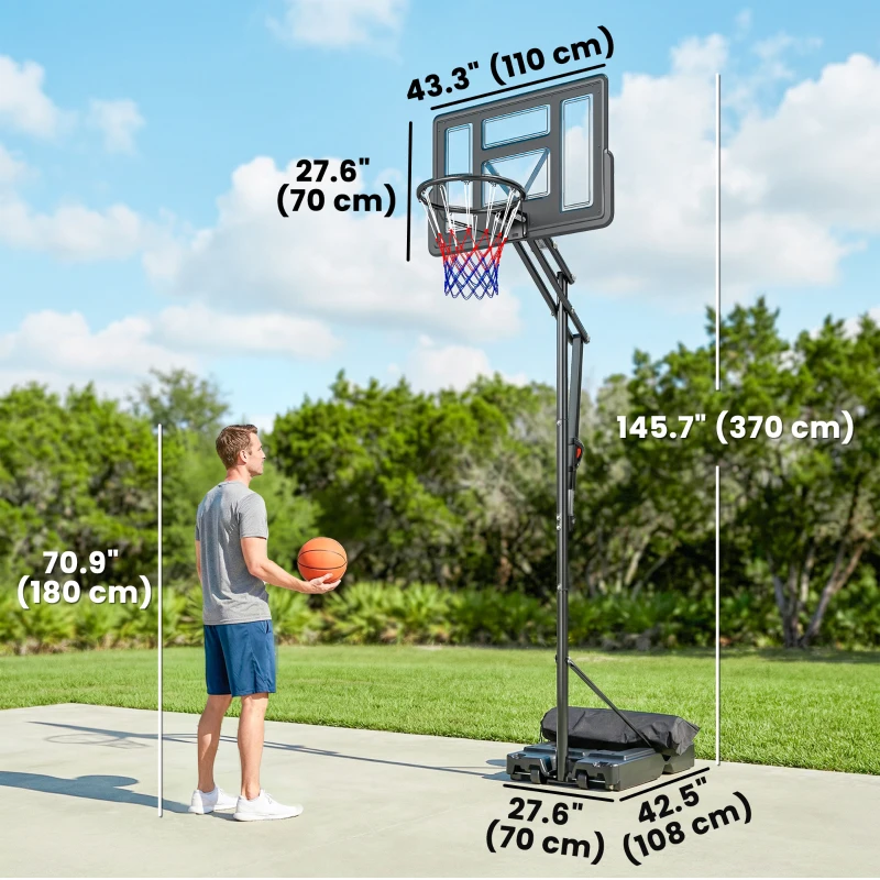 Soozier Basketball Hoop, 7.7 FT to 10 FT Adjustable, Portable Basketball Goal with 43'' Shatterproof Backboard,Fillable Base
