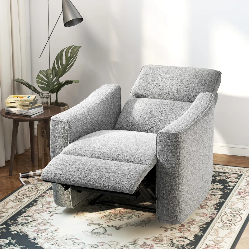 HOMCOM Power Recliner Chair, Linen-look Fabric Upholstered Recliner Chair with USB Ports, Footrest, Grey