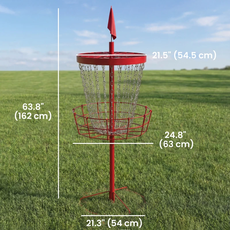 Soozier 24-Chain Portable Practice Basket for Disc Golf Target Stand, Lightweight Basket w/ Carry Bag, Red and Silver