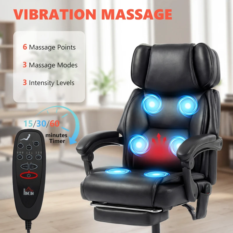 HOMCOM High Back Vibration Massage Office Chair Heated Reclining Computer Chair w/ Footrest, Swivel Wheels, Remote, Black