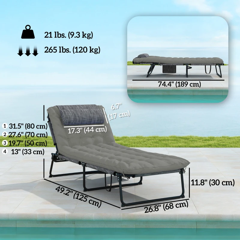 Outsunny Folding Lounge Chair with 4-level Reclining Back & Cushion, Grey