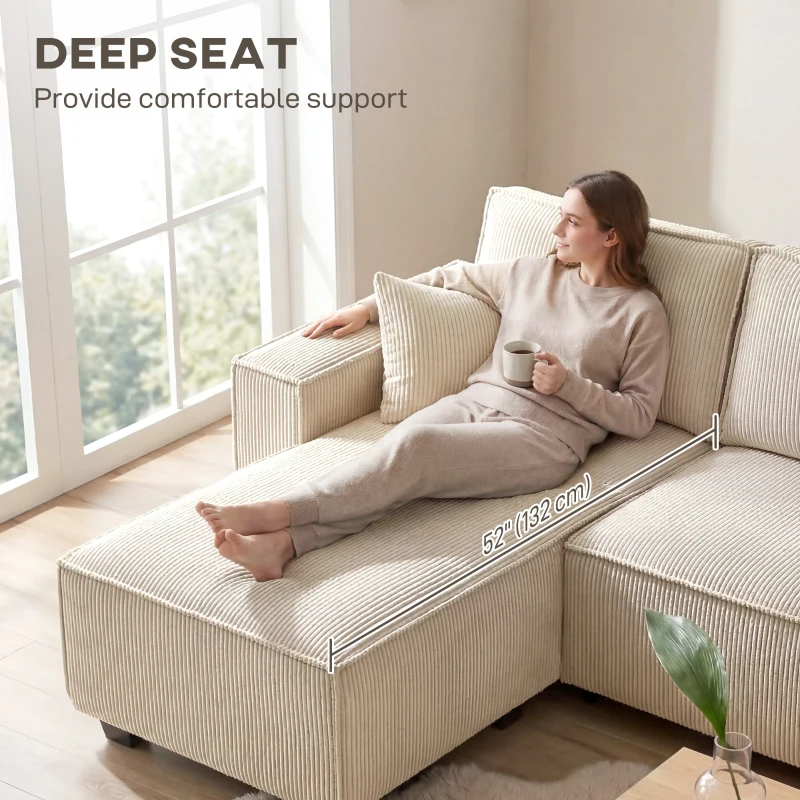 HOMCOM Modular U Shaped Couch, Sectional Sofa with Double Chaises and Spring Cushions, Beige