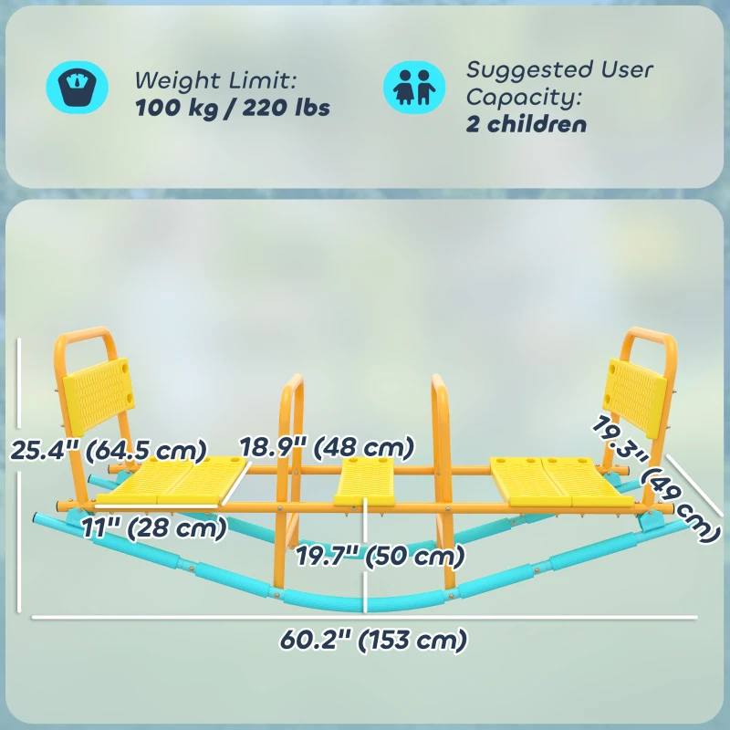 Qaba Teeter Totter Seesaw for Kids, 2 in 1 Metal Rocking Seesaw for Toddlers Age 3-8, Playground Equipment for Backyard