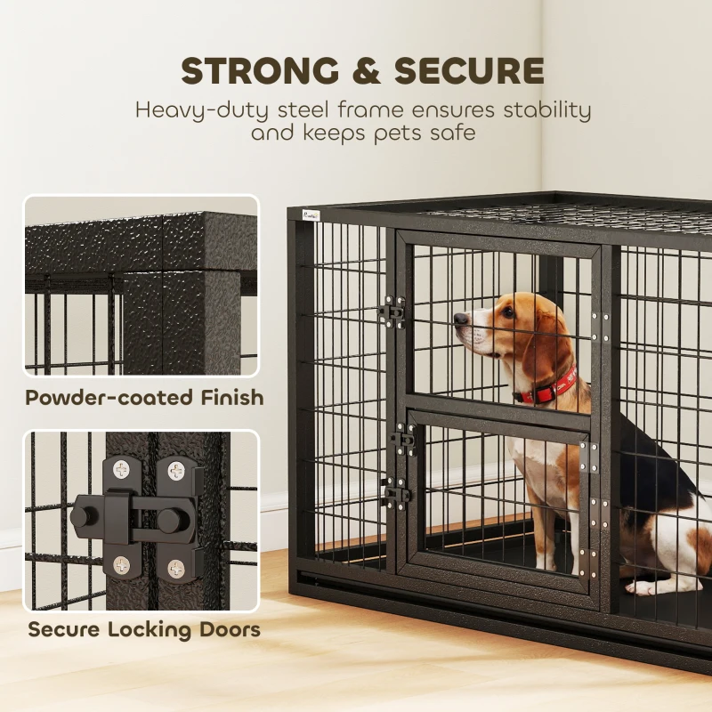 PawHut 37 Inch Heavy Duty Dog Crate, Large Metal Dog Kennel with Removable Tray, 3 Doors and Secure Lock