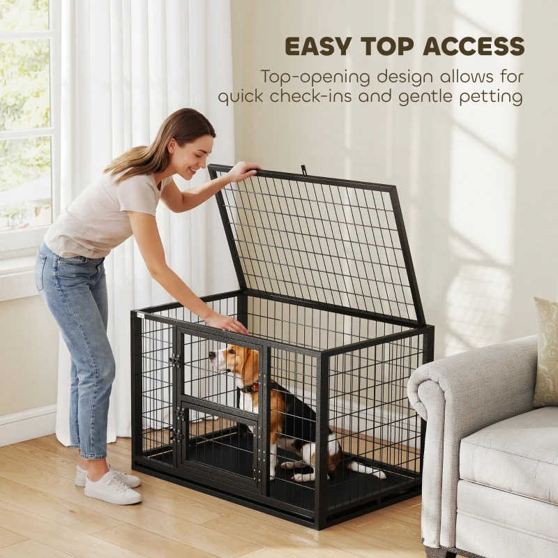 PawHut 37 Inch Heavy Duty Dog Crate, Large Metal Dog Kennel with Removable Tray, 3 Doors and Secure Lock