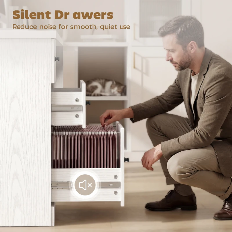 HOMCOM Computer Desk with 3 Drawers, 47" Home Office Desk with Adjustable Hanging Rails for Letter A4 Files, White