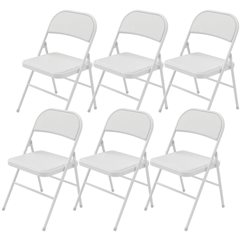 HOMCOM Set of 6 Metal Foldable Chairs, PU Leather Padded Folding Chairs with Cushion Seat and Open Back for Indoor, White