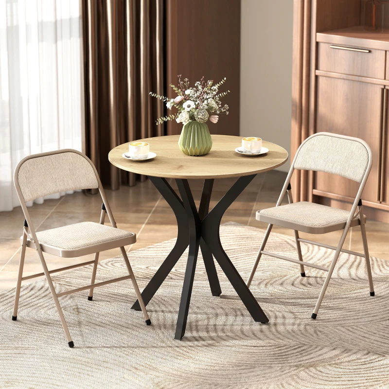 HOMCOM Set of 2 Metal Foldable Chairs, Faux Linen Padded Folding Chairs with Cushion Seat and Open Back for Indoor, Beige