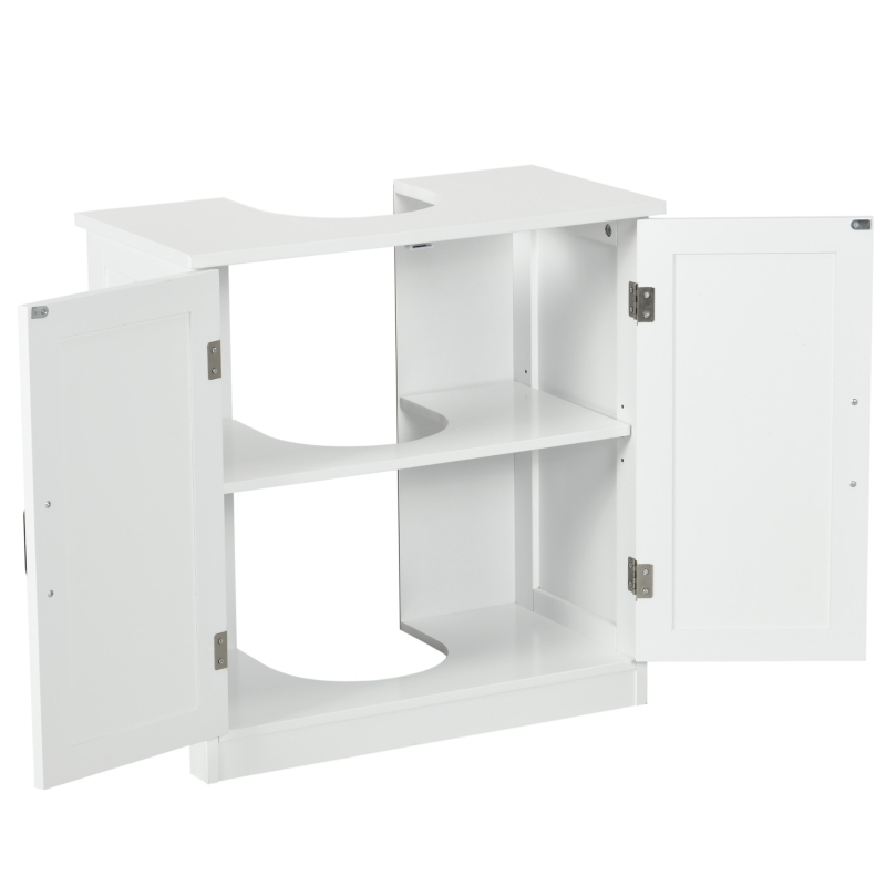 kleankin Pedestal Sink Storage Cabinet, Under Sink Cabinet with 2 Doors and Adjustable Shelf, Bathroom Vanity with U-Shape Cut-Out, White