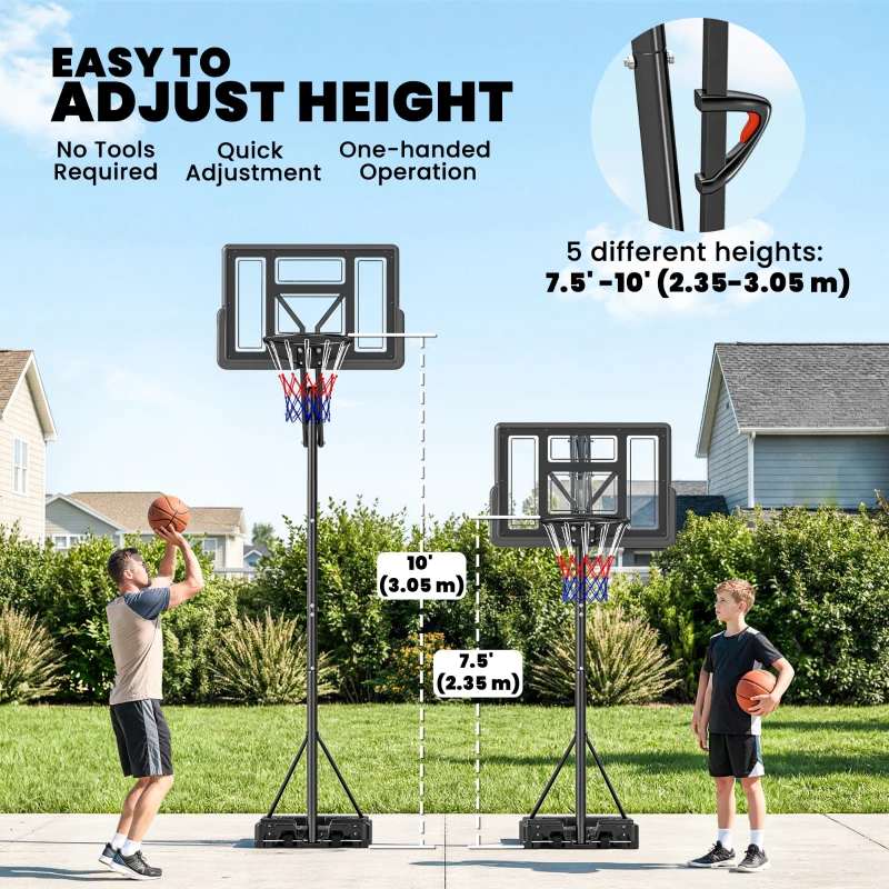 Soozier Basketball Hoop, 7.7 FT to 10 FT Adjustable, Portable Basketball Goal with 43'' Shatterproof Backboard,Fillable Base