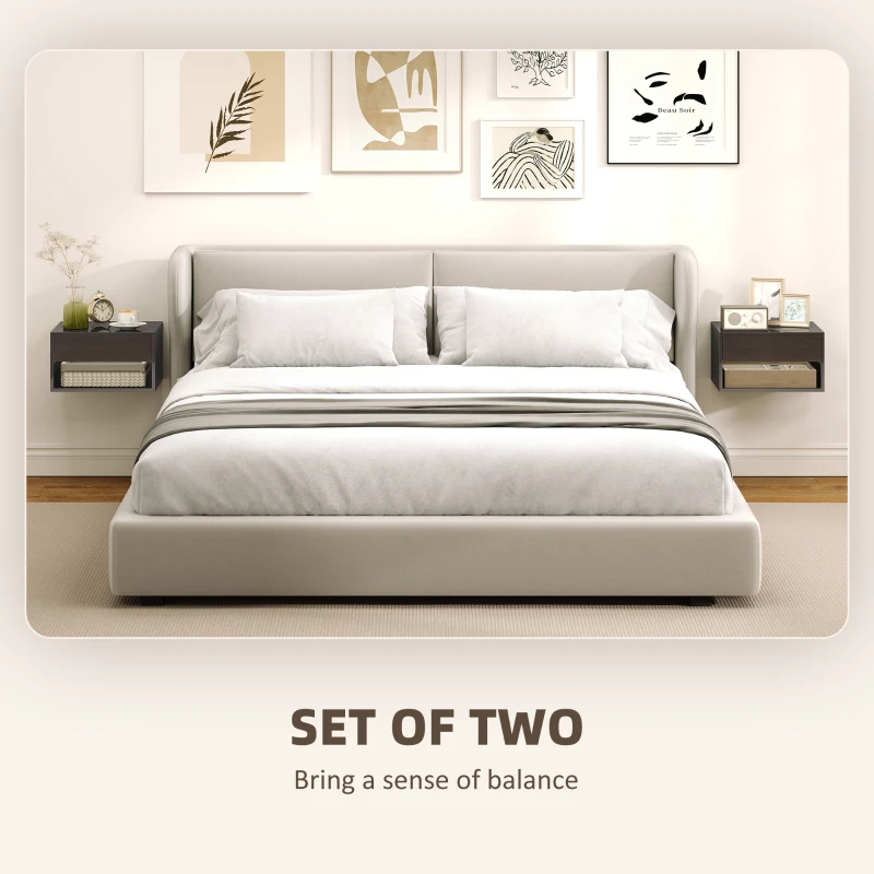 HOMCOM Floating Bedside Tables Set of 2, Wall-Mounted Nightstand, High Gloss Black