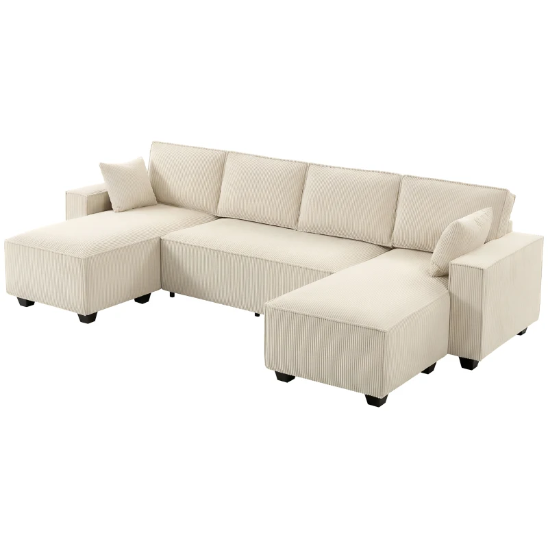 HOMCOM Modular U Shaped Couch, Sectional Sofa with Double Chaises and Spring Cushions, Beige