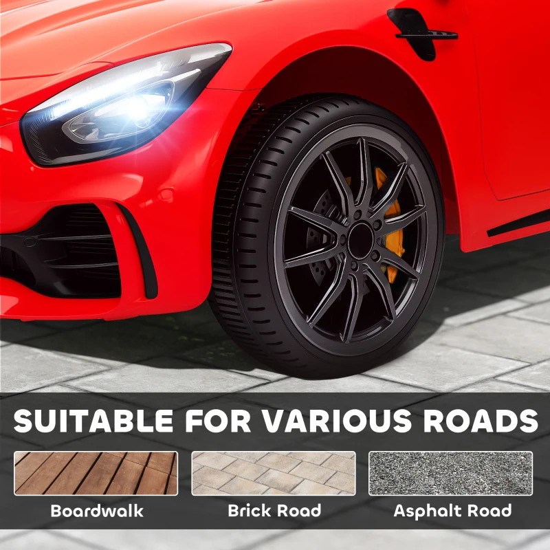 Qaba Mercedes-Benz AMG GTR Licensed 12V Battery Powered Kids Electric Car w/ Remote, Soft Start, Lights, Music Horn, Red