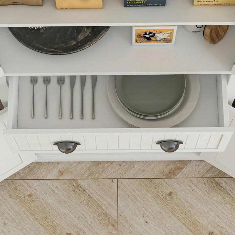 HOMCOM 72" Kitchen Pantry Storage Cabinet, Cupboard w/ 4 Doors and 3 Adjustable Shelves, Large Central Drawer, Cream White