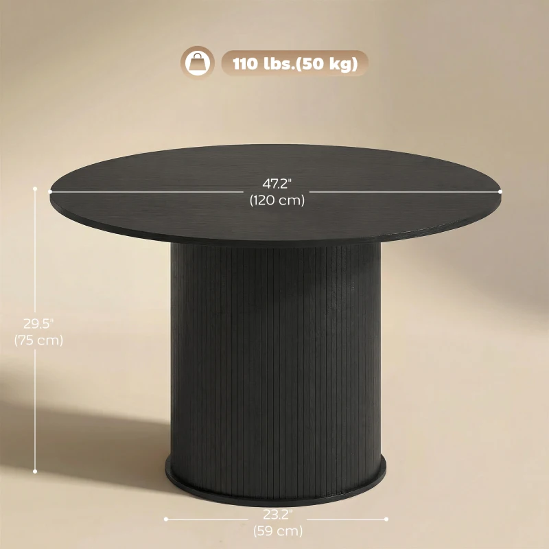 HOMCOM Round Dining Table for 5, 47 Inch Kitchen Table with Fluted Pedestal Base, for Kitchen Living Room Dining Room, Black