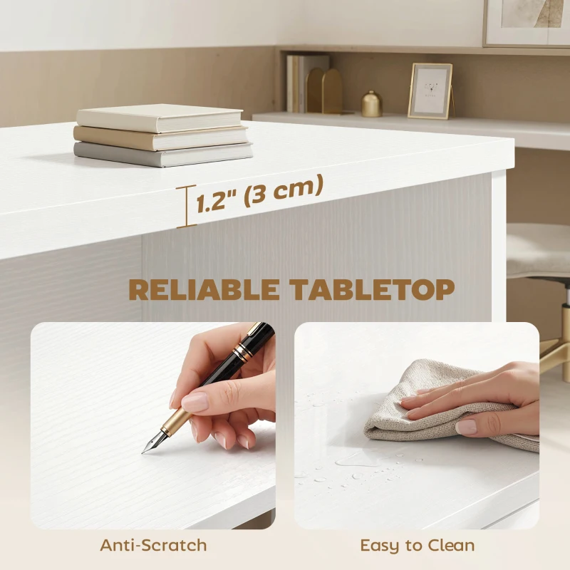 HOMCOM Computer Desk with 3 Drawers, 47" Home Office Desk with Adjustable Hanging Rails for Letter A4 Files, White