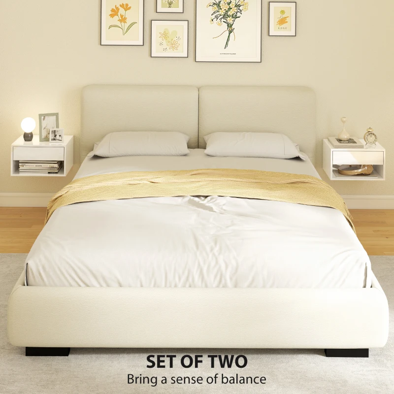 HOMCOM Floating Bedside Tables Set of 2, Wall-Mounted Nightstand, High Gloss White