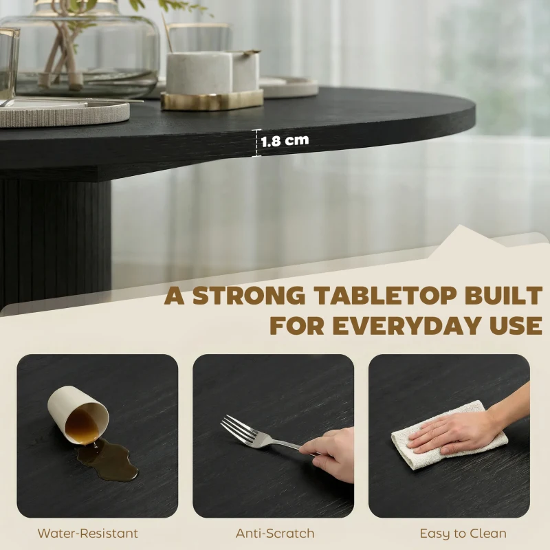 HOMCOM Round Dining Table for 5, 47 Inch Kitchen Table with Fluted Pedestal Base, for Kitchen Living Room Dining Room, Black