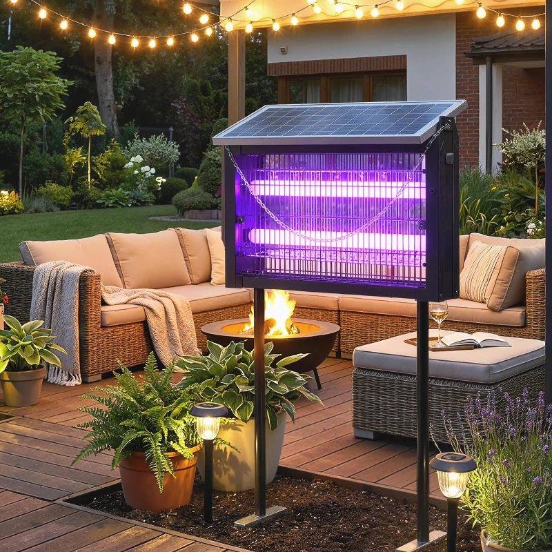 Outsunny Solar Bug Zapper Outdoor, 3500 V Electric Mosquito Fly Zapper with 14 ft Cord, Dusk-to-Dawn Control, Black