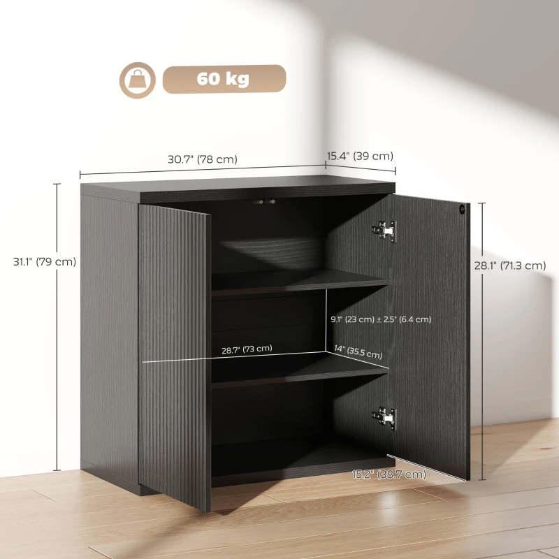 HOMCOM Sideboard Buffet Cabinet, 30.7" Kitchen Cabinet with Soft-Close Door and Adjustable Shelves, Distressed Black Grey