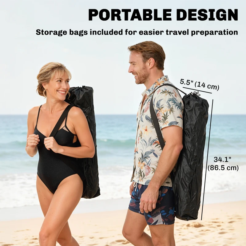 Outsunny Set of 2 Reclining Camping Chair with Foot Rest, Folding Camping Chair w/ Headrest, Cup Holder, Storage Bag, Black