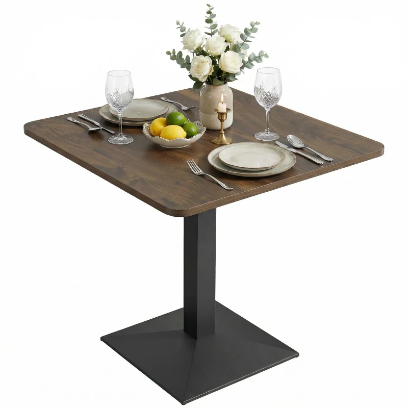 HOMCOM 28" Square Dining Table, Modern Dining Room Table with Steel Base, Space Saving Small Kitchen Table, Walnut Wood Grain