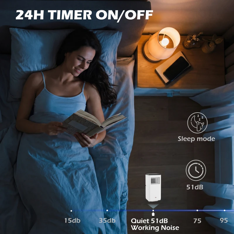 HOMCOM 10,000 BTU Moible Air Conditioner 440 Sq. Ft., Dehumidifier Fan Auto Sleep with 24H Timer On/Off, Window Kit, White