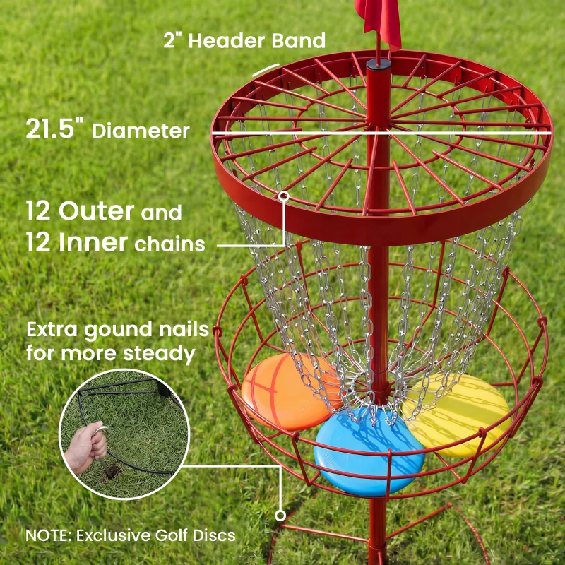 Soozier 24-Chain Portable Practice Basket for Disc Golf Target Stand, Lightweight Basket w/ Carry Bag, Red and Silver