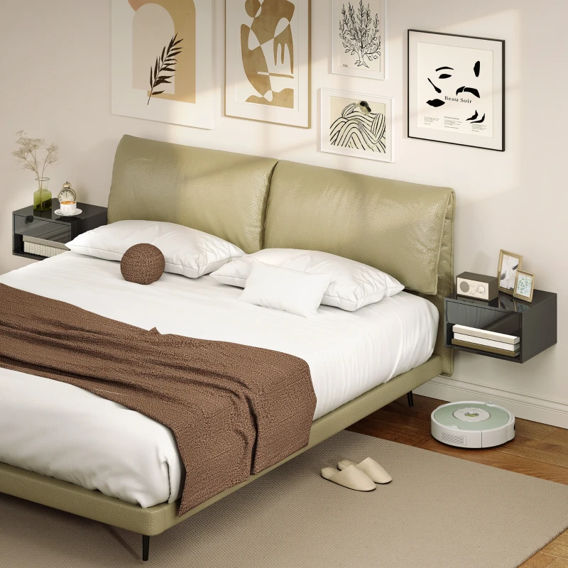 HOMCOM Floating Bedside Tables Set of 2, Wall-Mounted Nightstand, High Gloss Black