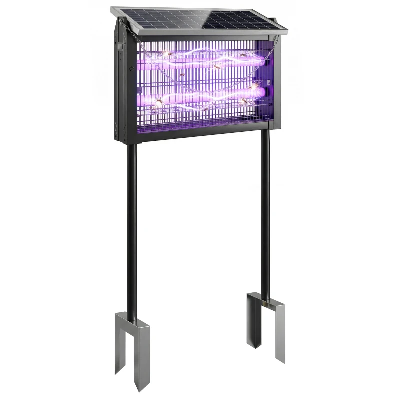 Outsunny Solar Bug Zapper Outdoor, 3500 V Electric Mosquito Fly Zapper with 14 ft Cord, Dusk-to-Dawn Control, Black