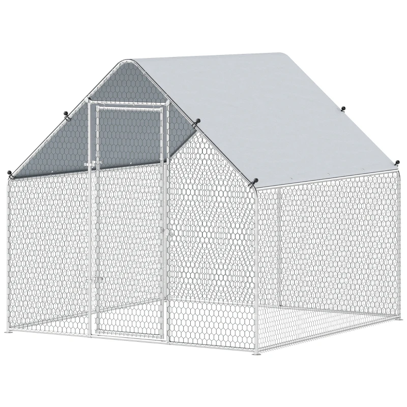 PawHut Metal Chicken Coop with Water- and UV-Protection Cover for Backyard Hen, Duck, Rabbit, 6.6' x 6.6' x 6.6'