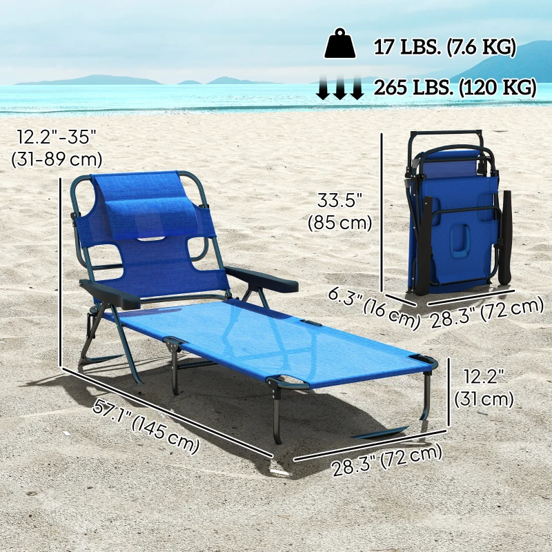 Outsunny Folding Lounge Chair w/ Reclining Back, Dark Blue