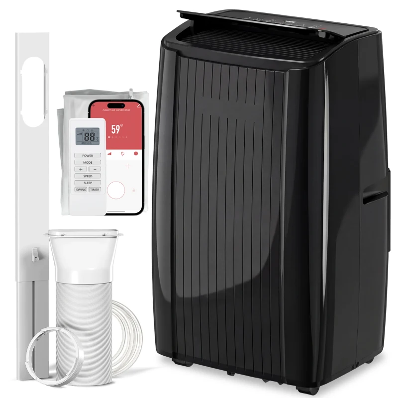 HOMCOM 12000 BTU 5-in-1 Portable Air Conditioner with Cool, Heat, Dehumidifier, Fan, Sleep, WiFi Voice Control, Black