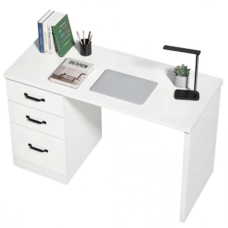 HOMCOM Computer Desk with 3 Drawers, 47" Home Office Desk with Adjustable Hanging Rails for Letter A4 Files, White