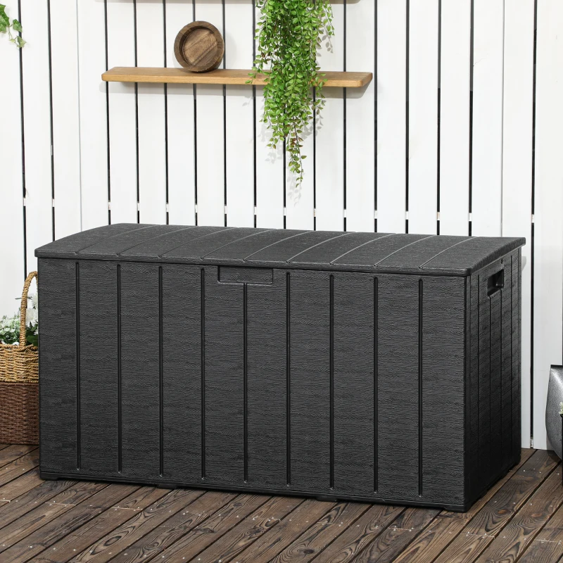 Outsunny 81 Gallon Garden Storage Box, Waterproof  Double Wall Storage Container with Wheels and Handles, Black