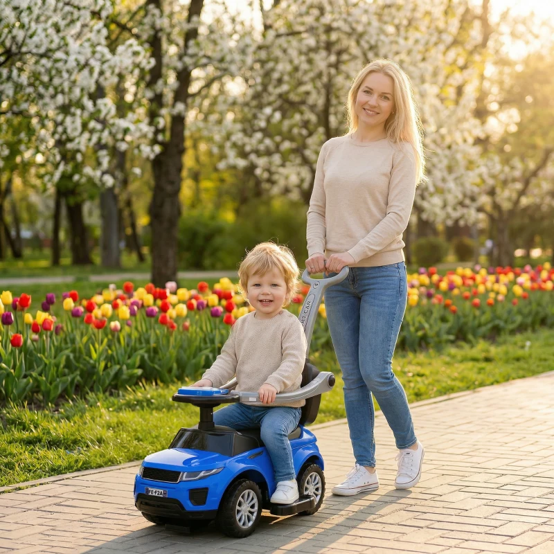 Aosom 3 In 1 Push Cars for Toddlers Kid Ride on Push Car Stroller Sliding Car with Horn Music Light Function Secure Bar Ride on Toy for Boy Girl 18-36 Months, Blue