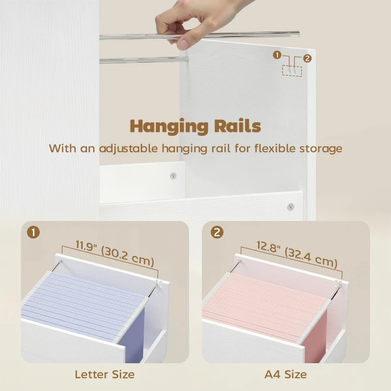 HOMCOM Computer Desk with 3 Drawers, 47" Home Office Desk with Adjustable Hanging Rails for Letter A4 Files, White