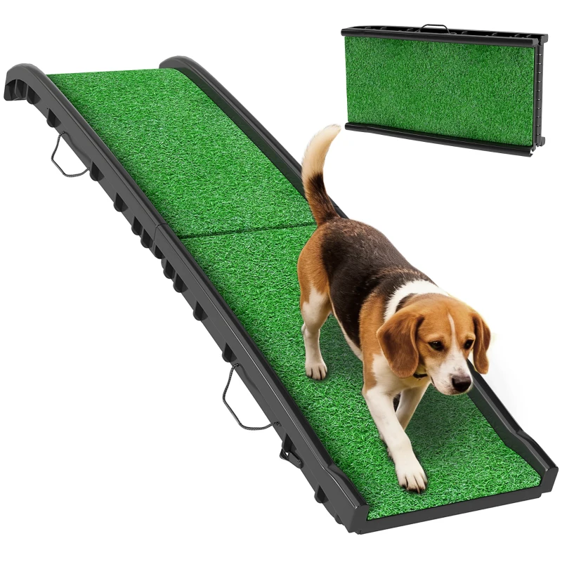 PawHut Folding Dog Ramp for Car, 61 Inches Portable Pet Ramp with Non Slip Grass Surface, Raised Side Rails