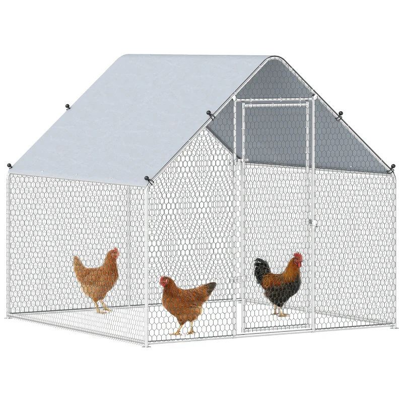 PawHut Metal Chicken Coop with Water- and UV-Protection Cover for Backyard Hen, Duck, Rabbit, 6.6' x 6.6' x 6.6'