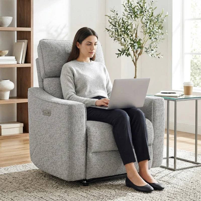 HOMCOM Power Recliner Chair, Linen-look Fabric Upholstered Recliner Chair with USB Ports, Footrest, Grey
