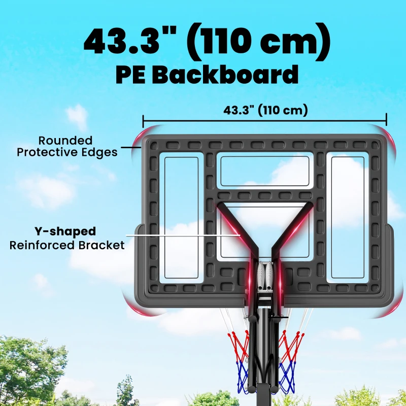 Soozier Basketball Hoop, 7.7 FT to 10 FT Adjustable, Portable Basketball Goal with 43'' Shatterproof Backboard,Fillable Base