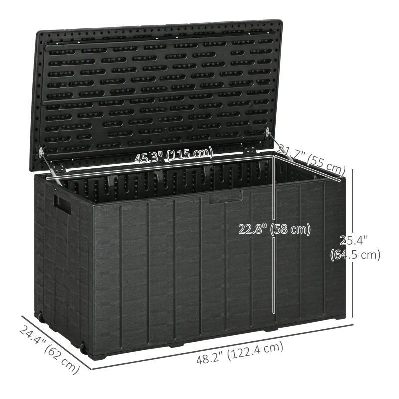 Outsunny 81 Gallon Garden Storage Box, Waterproof  Double Wall Storage Container with Wheels and Handles, Black
