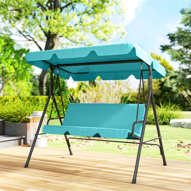 Outsunny 3-Seater Outdoor Porch Swing with Adjustable Canopy, Patio Swing Chair for Garden, Poolside, Backyard, Teal