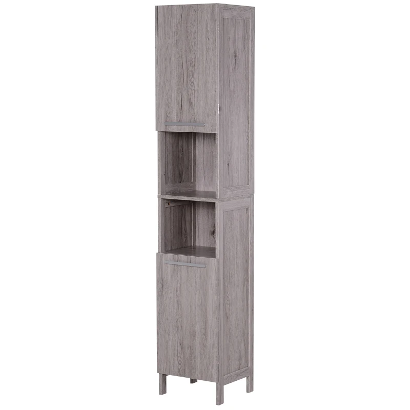 Kleankin Bathroom Storage Cabinet 68'' Organizer Tall Tower Cupboard w/ Shelves Wood Grain Freestanding Furniture