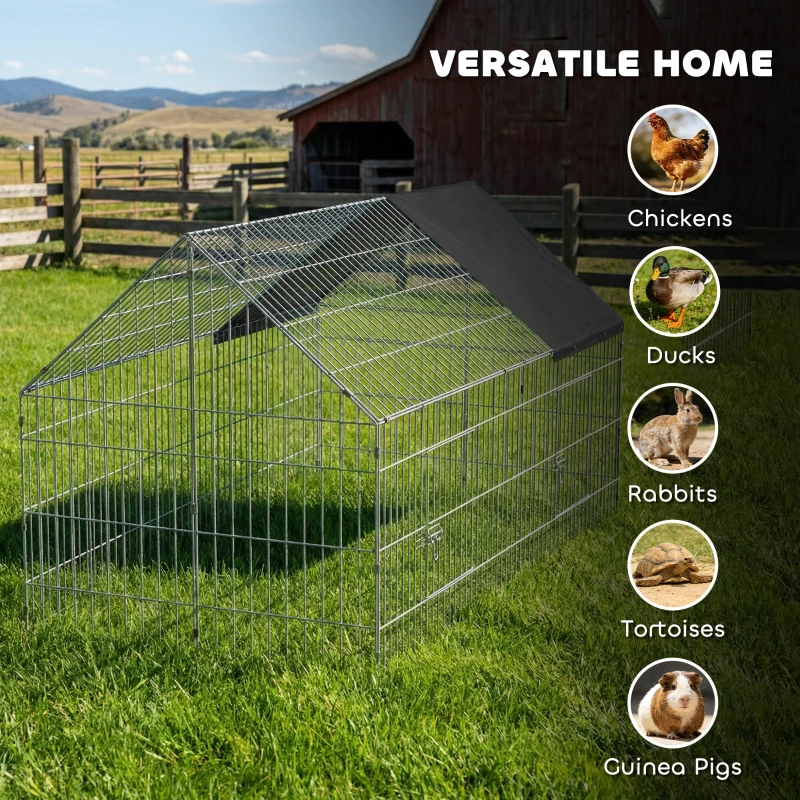 PawHut Metal Chicken Coop with UV-Resistant Cover for Rabbits, Ducks, Turtles, Guinea Pigs, 71" x 29.5" x 29.5", Black